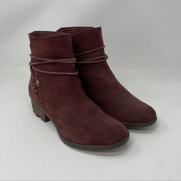 Sorel Farah Boots Ankle Booties Burgundy Red Suede Size 7 - Picture 2 of 11